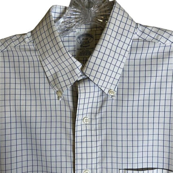 Brooks Brothers Men's Classic Blue & White Striped Shirt Size 15 Neck/33 Length - Picture 4 of 10
